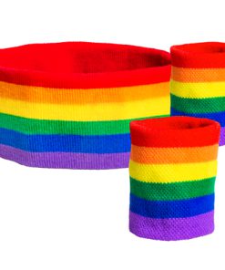 Regenboog zweetband set hoofd en armbanden